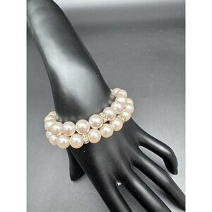 VINTAGE MARVELLA 2 STRAND FAUX PEARLS 7" BRACELET